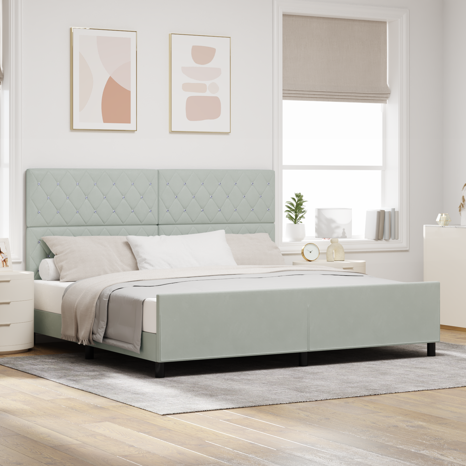 Struttura Letto Grigio Chiaro 200x200 cm in Velluto
