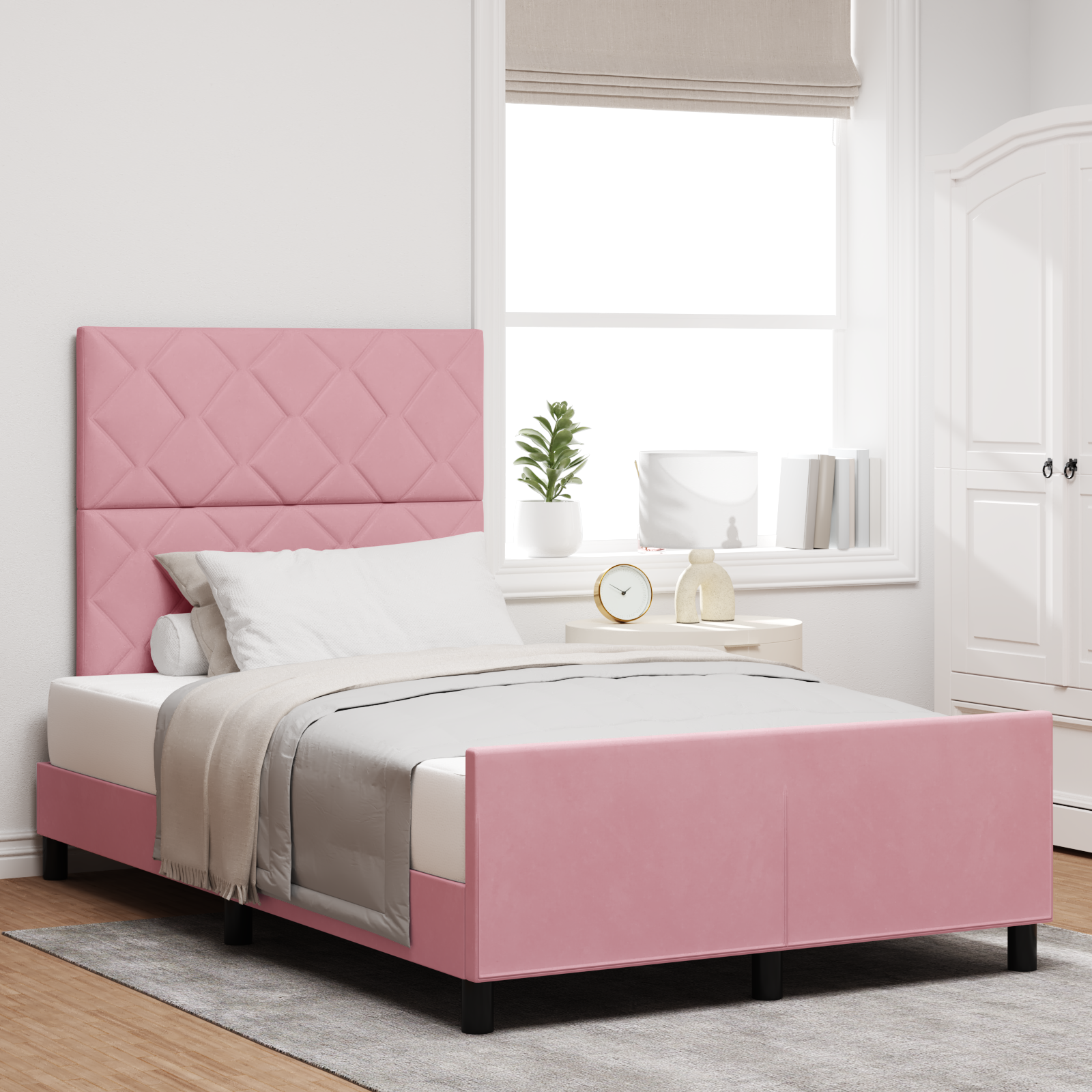 Struttura letto in velluto rosa 120x190 cm