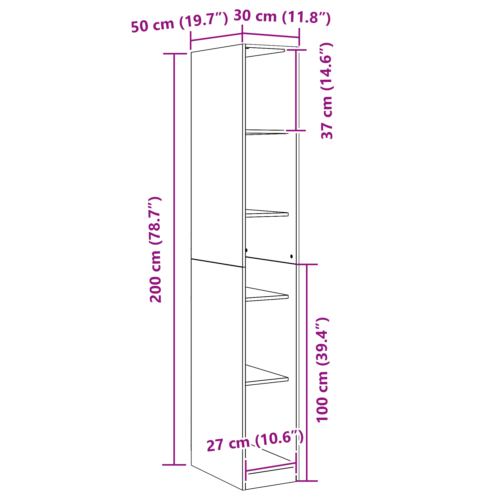 Armadio rovere nero - 30x50x200 cm, Realizzato in legno ingegnerizzato