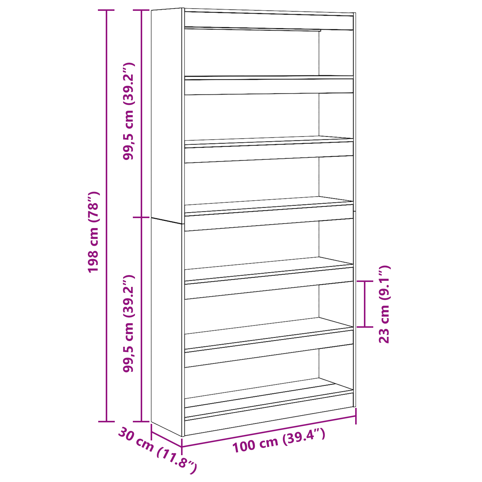 Mobile per libri/divisorio per stanze in rovere nero 100x30x198 cm in legno ingegnerizzato