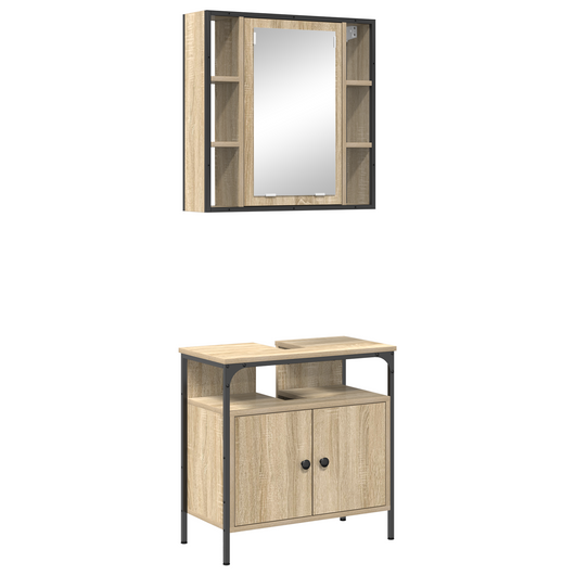 Set Armadietti Bagno 2 Pezzi Rovere Legno Ingegnerizzato