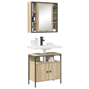 Set Armadietti Bagno 2 Pezzi Rovere Legno Ingegnerizzato