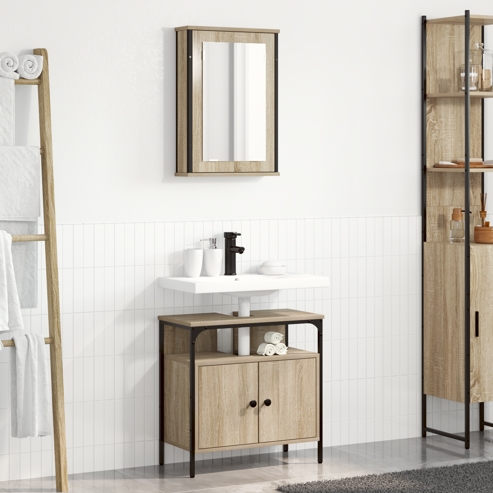 Set di Armadietti per Bagno a 2 Pezzi Rovere Ingegnerizzato