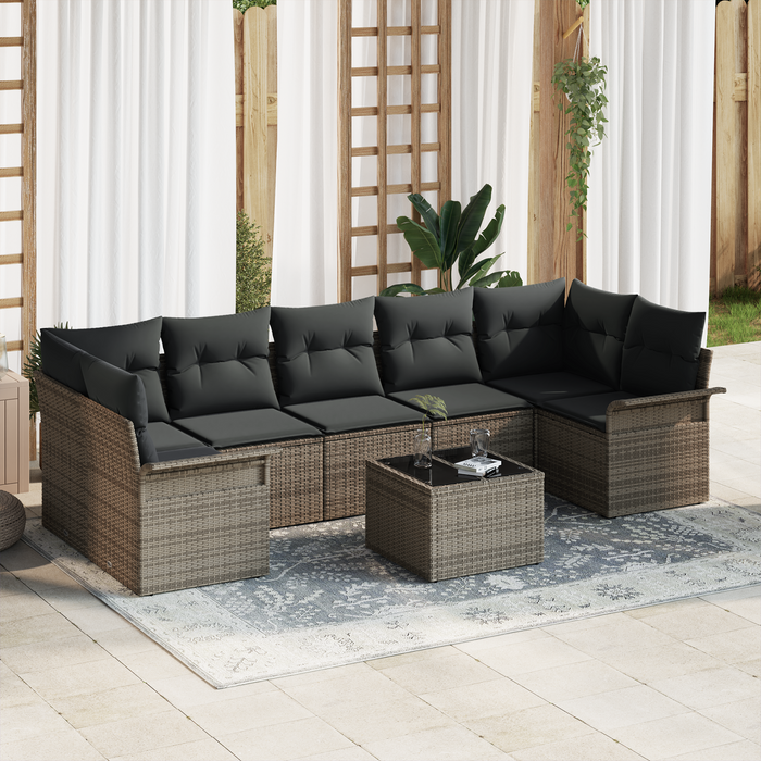 Set di Sofà da Giardino 8 Pezzi con Cuscini Grigio Rattan Sintetico