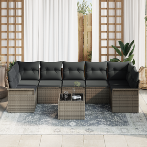 Set di Sofà da Giardino 8 Pezzi con Cuscini Grigio Rattan Sintetico