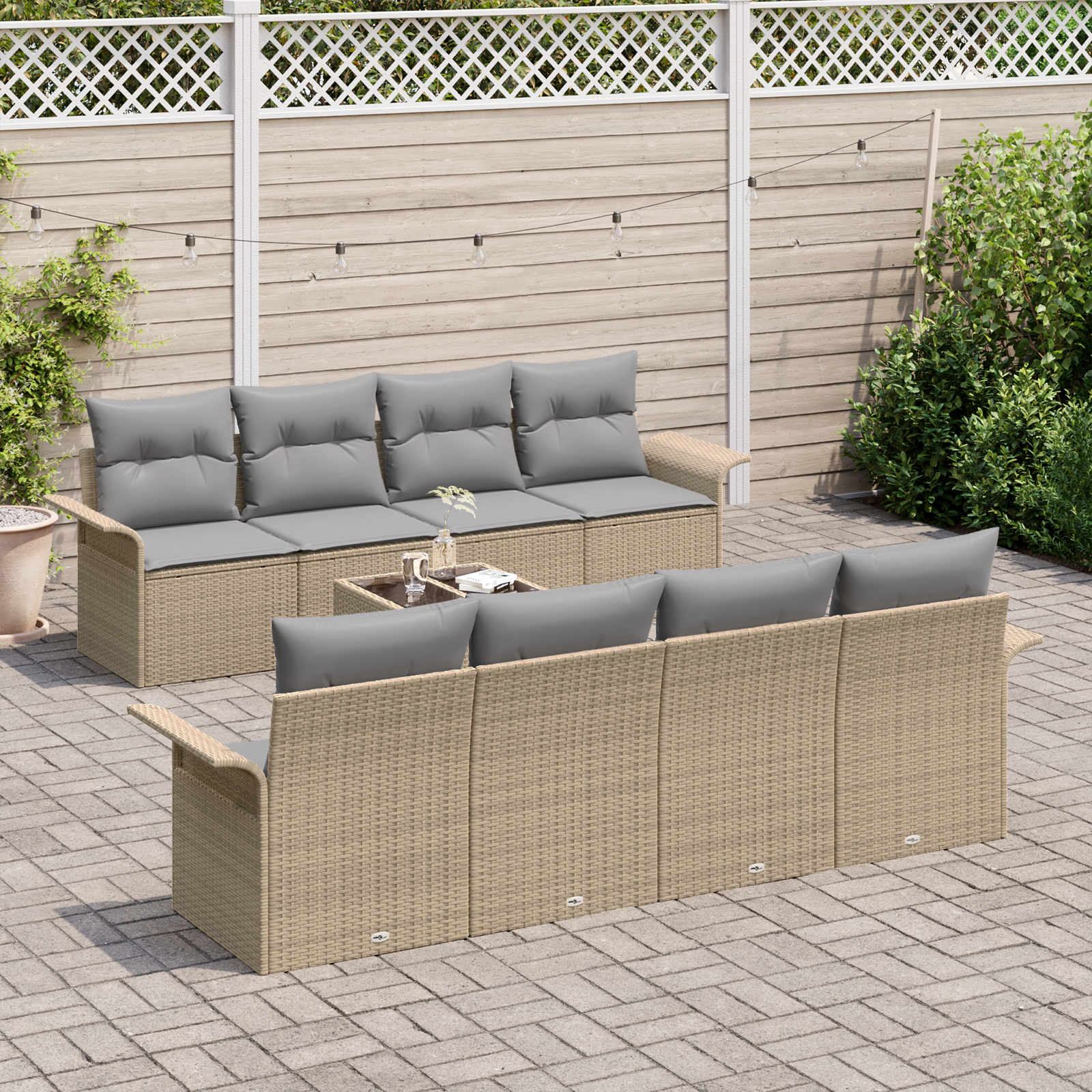Set di Sofà da Giardino 9 Pezzi con Cuscini Beige in Rattan Sintetico