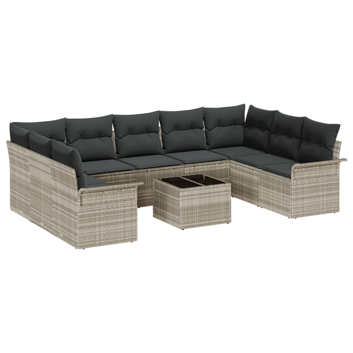Set di divani da giardino 10 pezzi con cuscini Grigio Polyrattan
