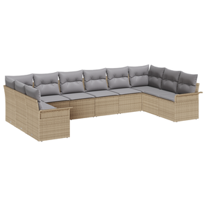 Set di Divano da Giardino con Cuscini Rattan Beige e Grigio