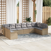 Set di Divano da Giardino con Cuscini Rattan Beige e Grigio