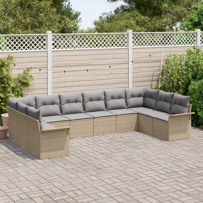 Set di Divano da Giardino con Cuscini Rattan Beige e Grigio