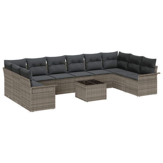 Set Divano da Giardino 10 Pezzi con Cuscini Rattan Polyrattan Nero