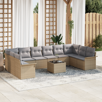Set di divani da giardino da 11 pezzi con cuscini in polyrattan nero
