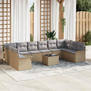 Set di divani da giardino da 11 pezzi con cuscini in polyrattan nero