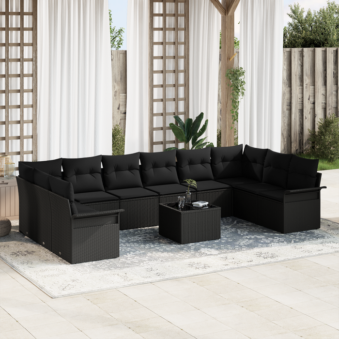 Set Divano da Giardino 11 Pezzi con Cuscini Beige Polyrattan