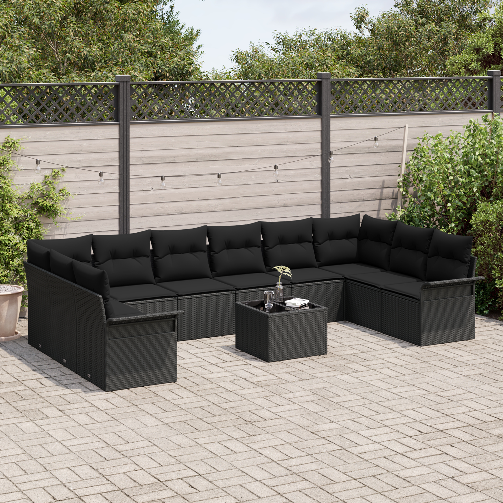 Set Divano da Giardino 11 Pezzi con Cuscini Beige Polyrattan