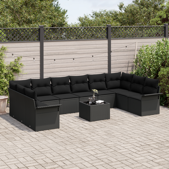 Set Divano da Giardino 11 Pezzi con Cuscini Beige Polyrattan