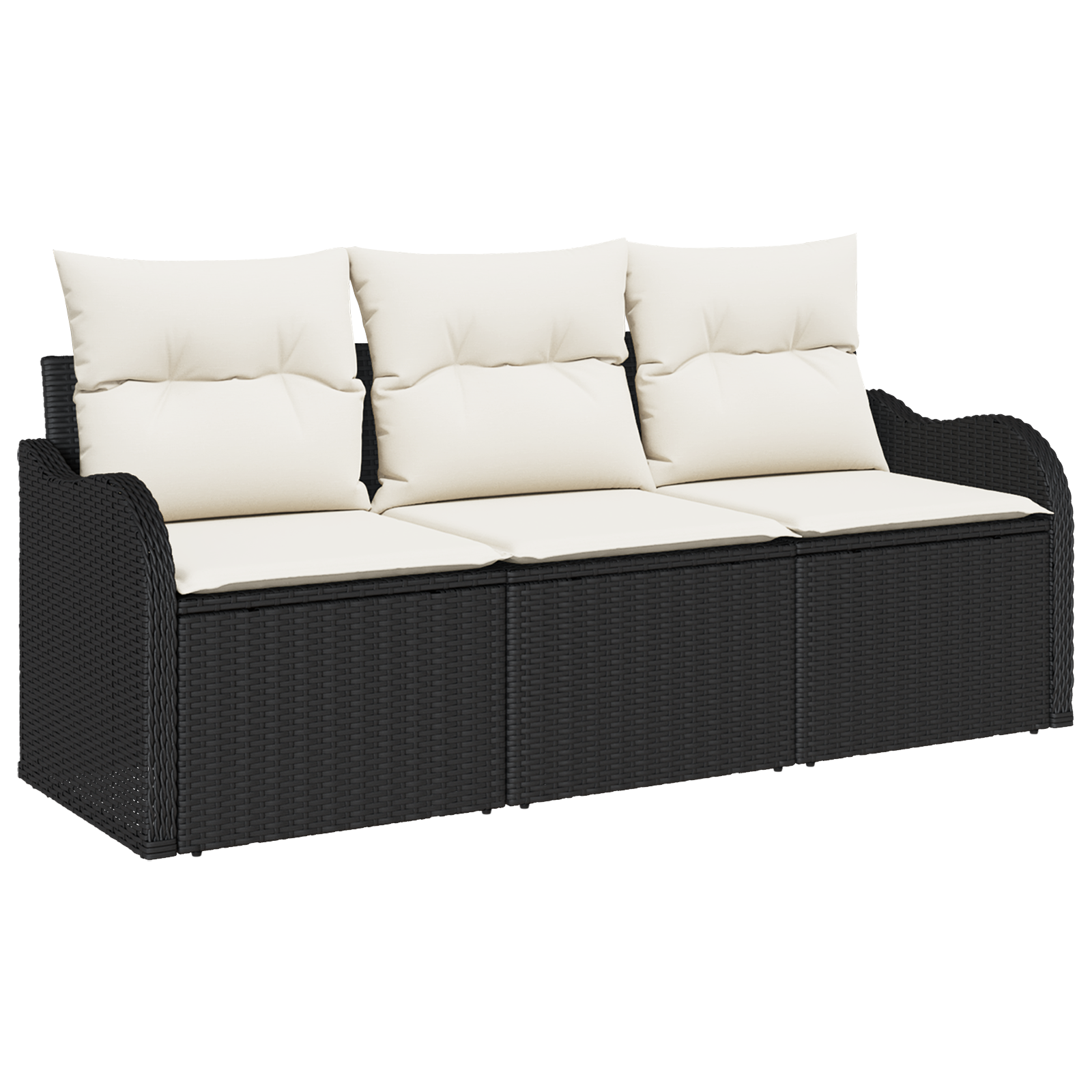 Set Divano da Giardino 3 Pezzi con Cuscini Nero Polyrattan