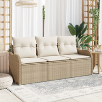 Set di Divani da Giardino da 3 Pezzi con Cuscini Beige in Polyrattan