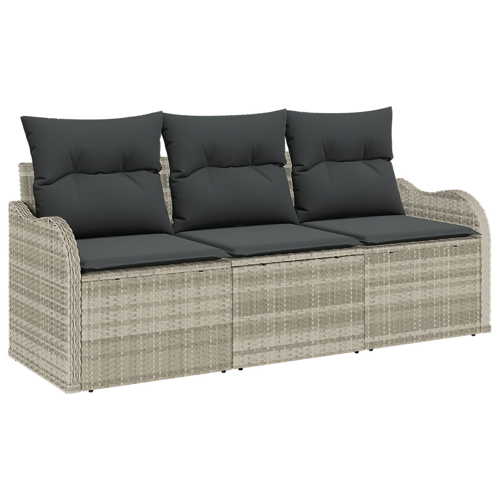 Set Divano da Giardino da 3 Pezzi con Cuscini Grigio Chiaro Polyrattan