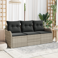 Set Divano da Giardino da 3 Pezzi con Cuscini Grigio Chiaro Polyrattan