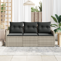 Set Divano da Giardino da 3 Pezzi con Cuscini Grigio Chiaro Polyrattan