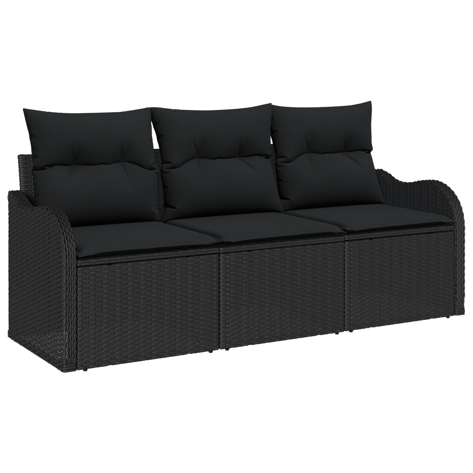 Set di Divani da Giardino da 3 Pezzi con Cuscini Nero in Polyrattan