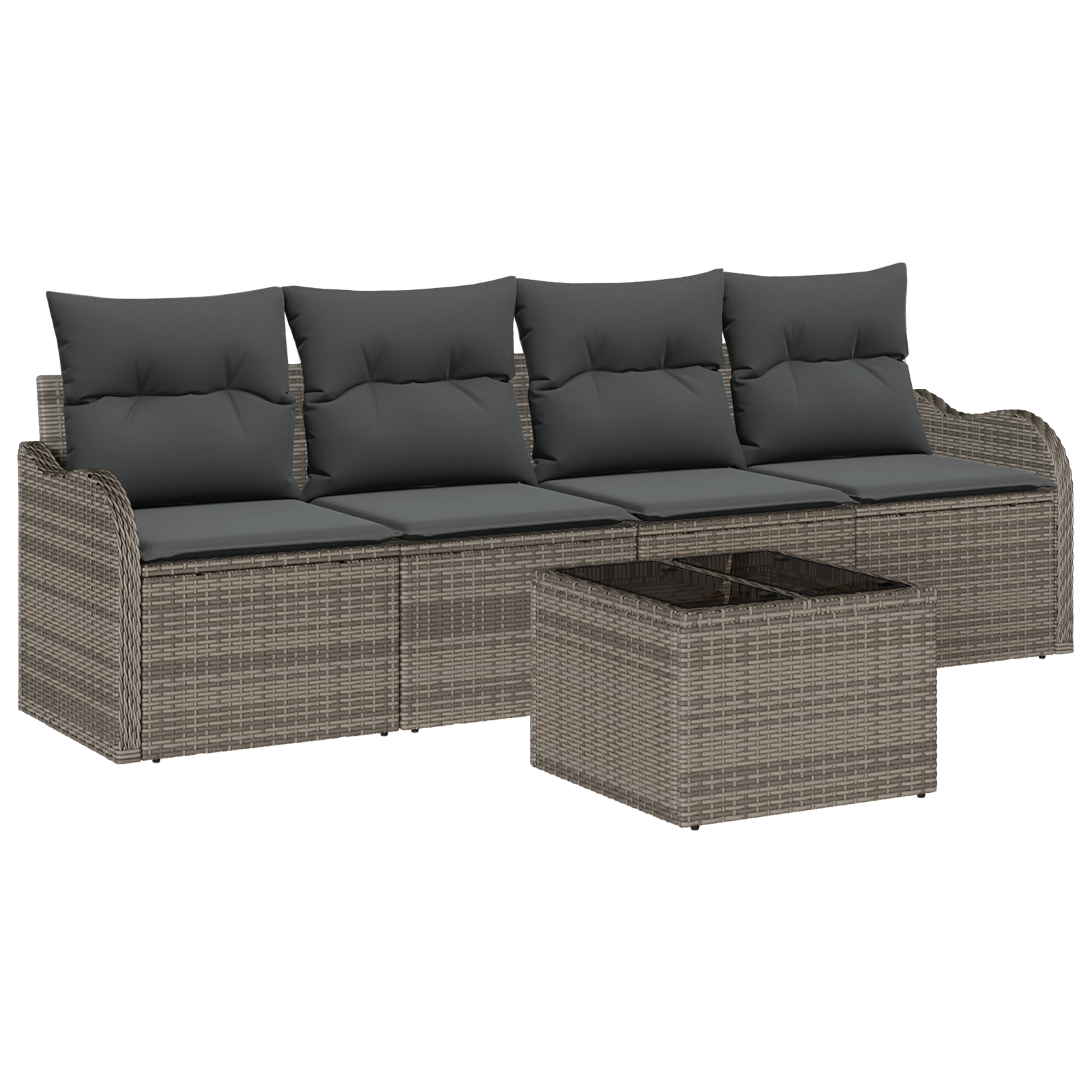 Set Divano da Giardino  in 5 Pezzi con Cuscini Grigio Polyrattan