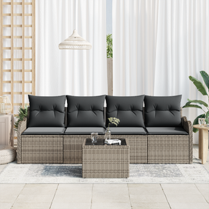 Set Divano da Giardino  in 5 Pezzi con Cuscini Grigio Polyrattan