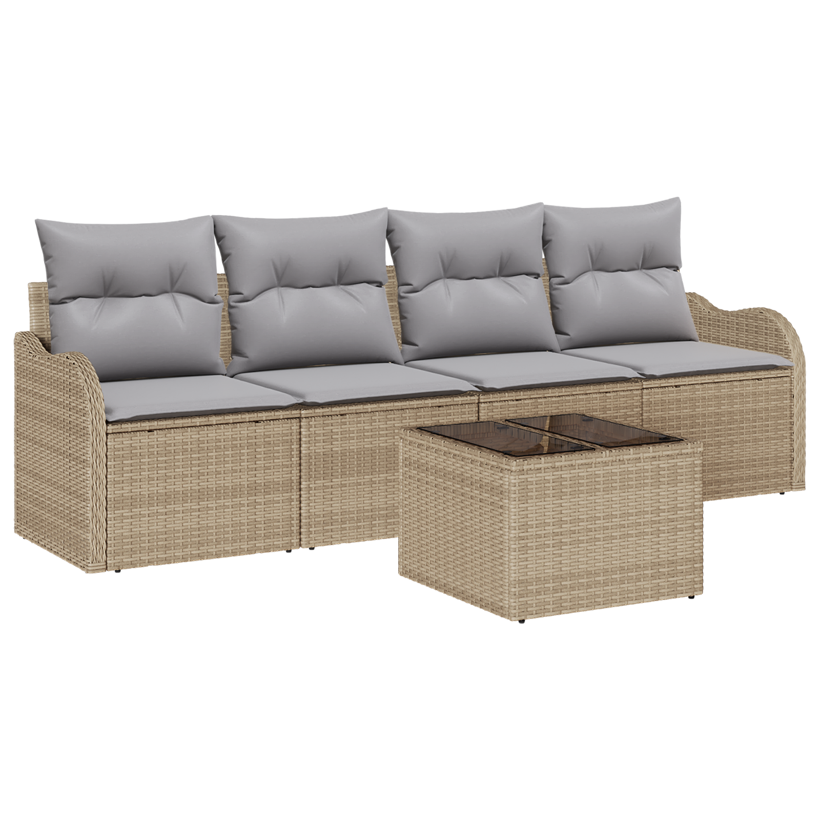 Set Divano da Giardino 5 Pezzi con Cuscini Beige in Rattan Sintetico