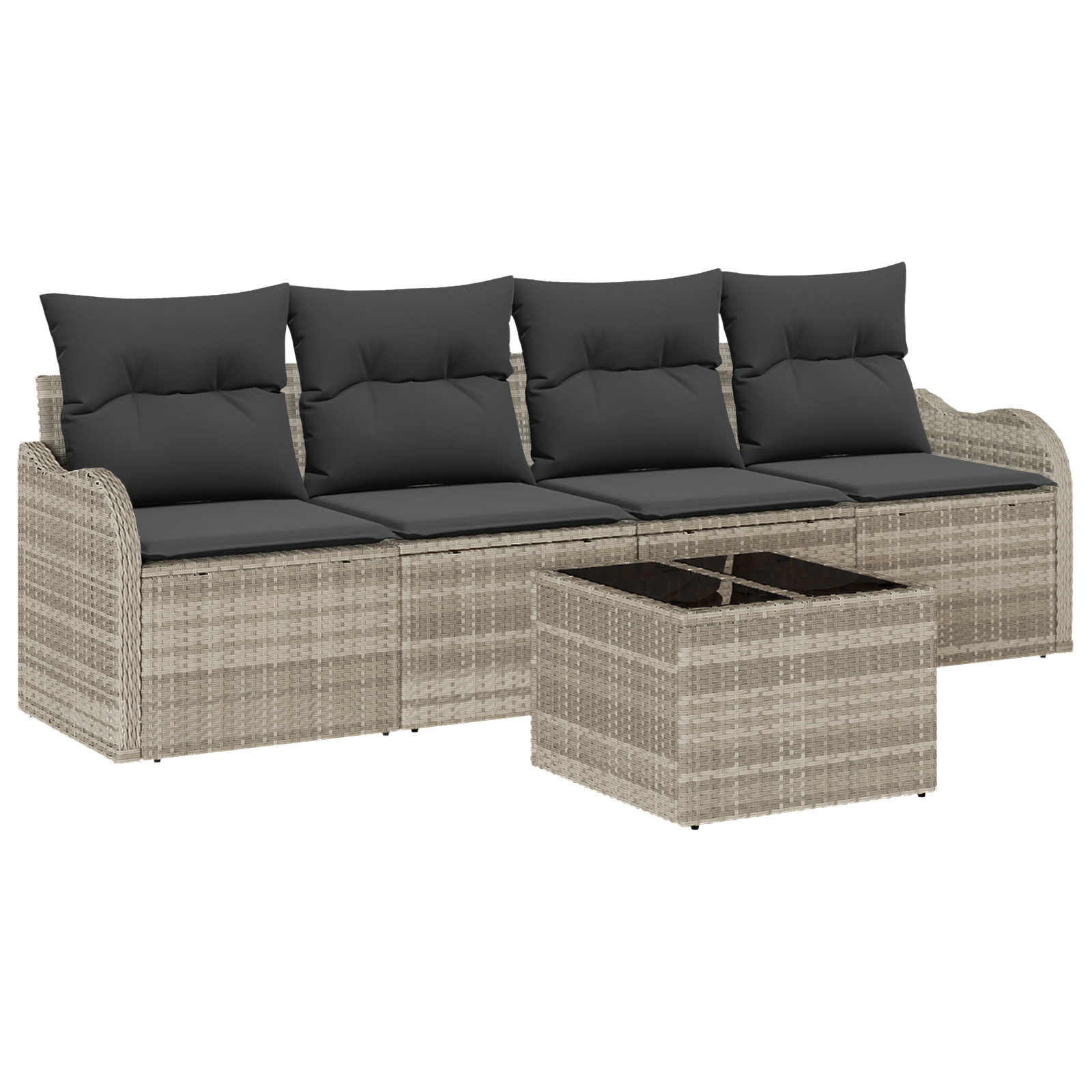 Set di 5 Pezzi Divano da Giardino con Cuscini Grigio Chiaro in Rattan Sintetico