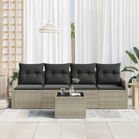 Set di 5 Pezzi Divano da Giardino con Cuscini Grigio Chiaro in Rattan Sintetico