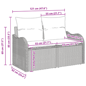Set di 5 Pezzi Divano da Giardino con Cuscini Grigio Chiaro in Rattan Sintetico