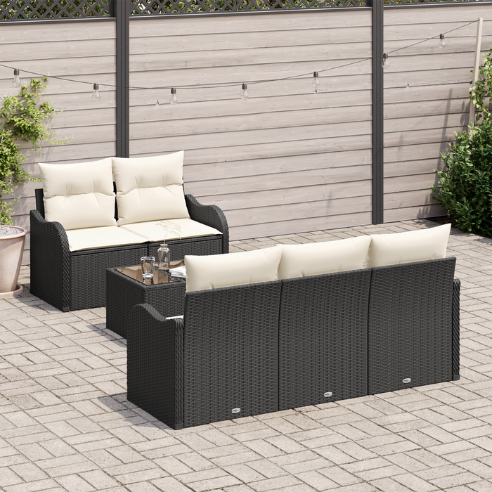 Set di divani da giardino  in 6 pezzi con cuscini in rattan poliestere nero