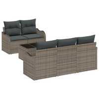Set Divano da Giardino a 6 Pezzi con Cuscini Grigio Poly Rattan
