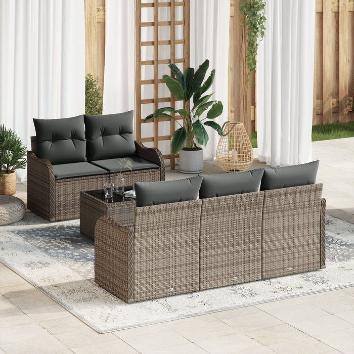 Set Divano da Giardino a 6 Pezzi con Cuscini Grigio Poly Rattan