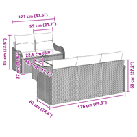 Set Divano da Giardino 6 Pezzi con Cuscini Rattan Poliestere Beige