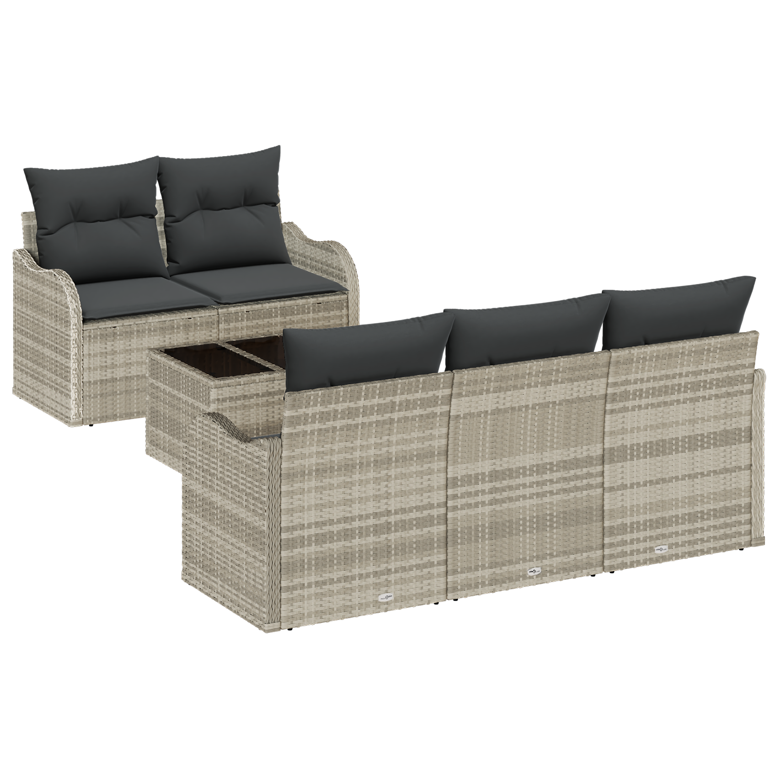 Set Divano da Giardino 6 Pezzi con Cuscini Grigio Chiaro Polyrattan