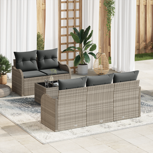 Set Divano da Giardino 6 Pezzi con Cuscini Grigio Chiaro Polyrattan