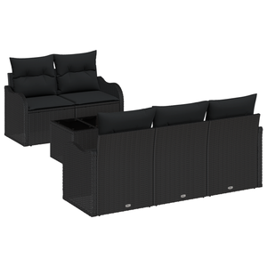 Set di divani da giardino  6 pezzi con cuscini Nero Polirattan