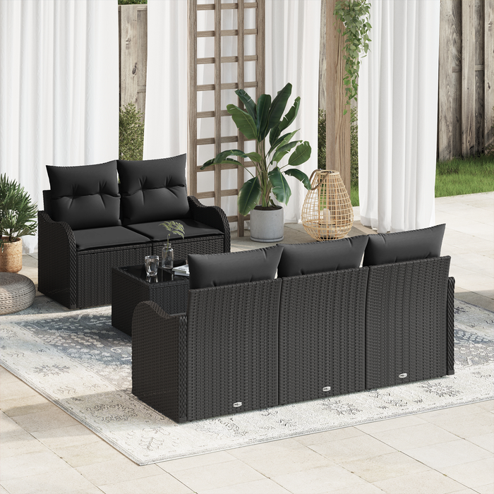 Set di divani da giardino  6 pezzi con cuscini Nero Polirattan