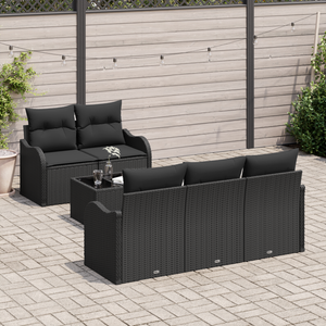 Set di divani da giardino  6 pezzi con cuscini Nero Polirattan