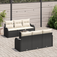 Set di divani da giardino 7 pezzi con cuscini neri in polyrattan