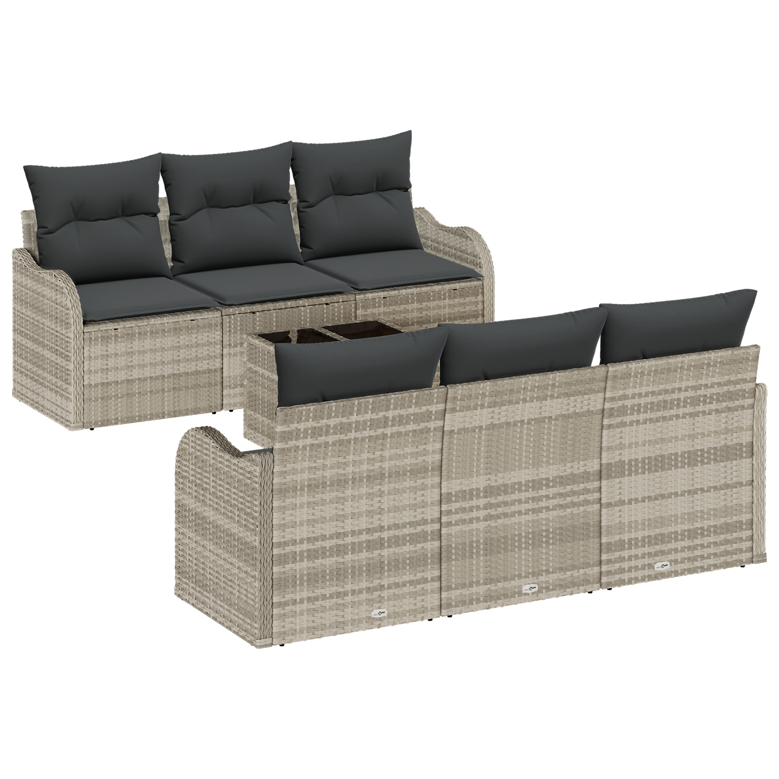 Set Divano da Giardino da 7 Pezzi con Cuscini Grigio Chiaro Polyrattan