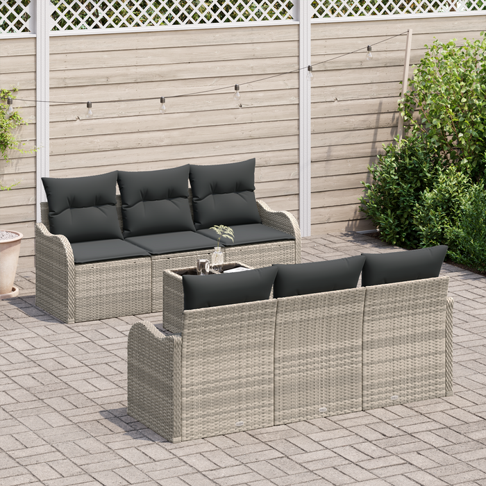 Set Divano da Giardino da 7 Pezzi con Cuscini Grigio Chiaro Polyrattan