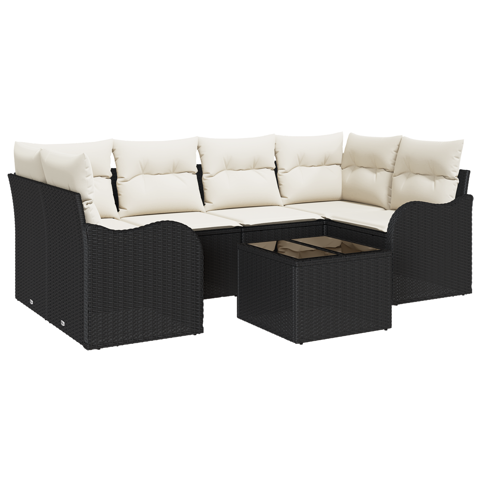 Set da Giardino  7 Pezzi con Cuscini Polyrattan Nero