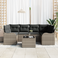 Set di Divani da Giardino  7 Pezzi con Cuscini Rattan Sintetico Grigio