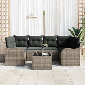 Set di Divani da Giardino  7 Pezzi con Cuscini Rattan Sintetico Grigio