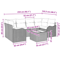 Set di Sofà da Giardino  7 Pezzi con Cuscini - Rattan Polietilene Beige