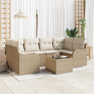 Set di Divani da Giardino  in 7 Pezzi con Cuscini in Polyrattan Beige