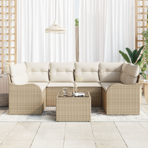 Set di Divani da Giardino  in 7 Pezzi con Cuscini in Polyrattan Beige